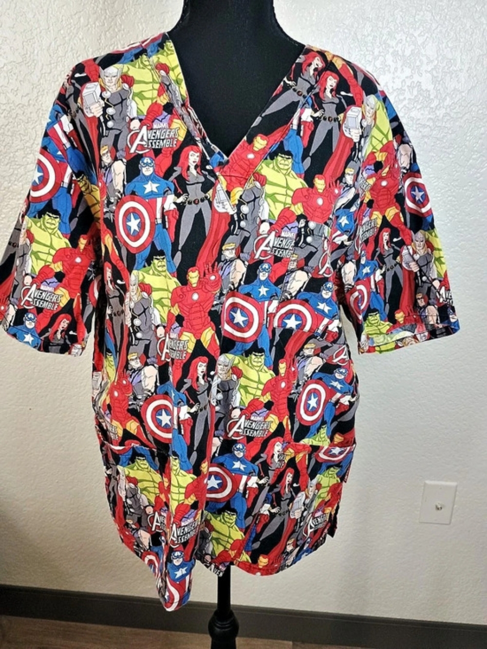 Marvel comic book print medical scrub top
